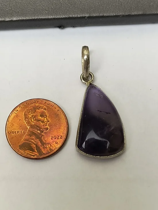 Handmade Artisan Silver Tone Amethyst Teardrop Pendant - Purple - Picture 3 of 5